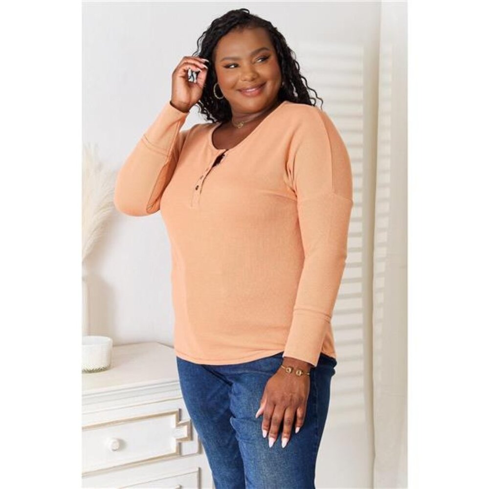 Basic Bae Half Button Long Sleeve Top - Picture 7 of 9